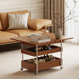 Flip Top 2-in-1 Multi-Function Coffee Table on Wheels, Extendable Center Table with Storage and Hidden Compartment, Convertible End Table Side Table Small Dining Table for Apartment Small Spaces CycleCrew