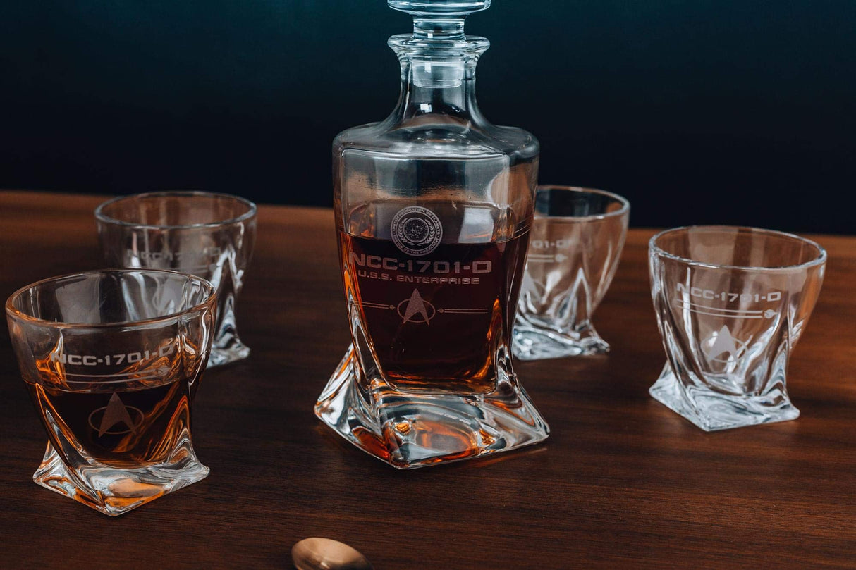 Star Trek: The Next Generation 5-Piece Whiskey Decanter Set | USS Enterprise Themed Party Shot Glasses For Home Barware Collection | Each Glass Holds 10 Ounces Star Trek