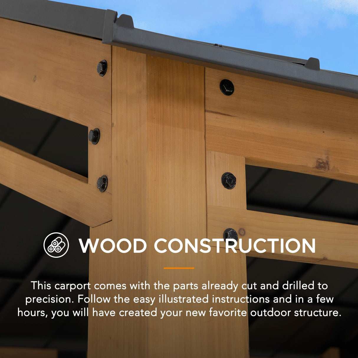 Sunjoy Carport 11 ft. x 20 ft. Standard Wood Gazebo Heavy Duty Garage, Cedar Framed Gazebo Car Shelter with Metal Roof and Movable Ceiling Hook Sunjoy