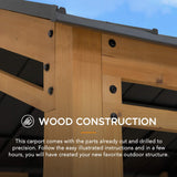 Sunjoy Carport 11 ft. x 20 ft. Standard Wood Gazebo Heavy Duty Garage, Cedar Framed Gazebo Car Shelter with Metal Roof and Movable Ceiling Hook Sunjoy