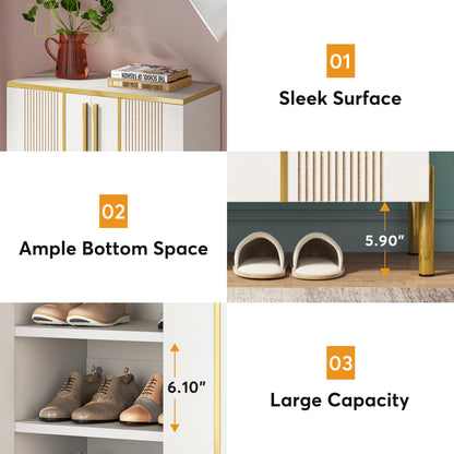 Tribesigns Shoe Cabinet with Doors, 6-Tier Shoe Storage Cabinet with Adjustable Shelves, Wooden Shoes Rack Shoe Storage Organizer for Entryway, Hallway, Closet, Living Room, Gold and White - WoodArtSupply