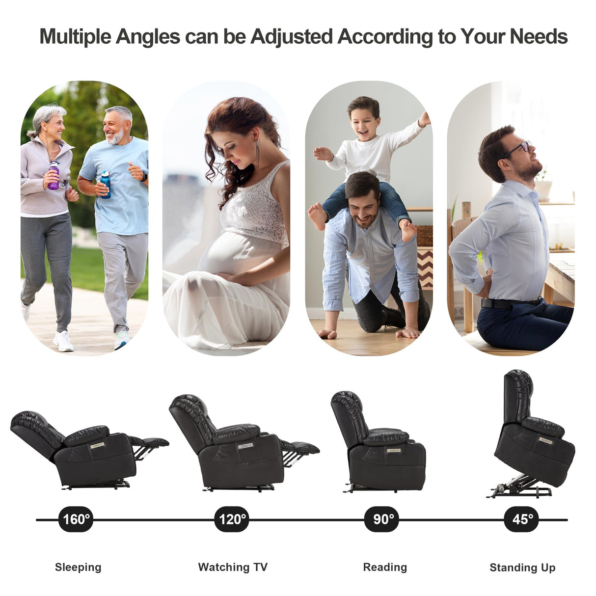 Outspurge Power Lift Recliner Leather Chair Sofa with Massage & Heat, Lazy Boy Chair with Cup Holders, USB & Type-C Ports, Remote Control (Black) Outspurge