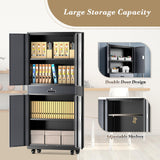 Athena Collection Metal Storage Cabinet with 4 Lock Doors and 4 Adjustbale Shelves, 74" Tall Rolling Garage Storage Cabinet for Home Office, School, Garage, Pantry, Grey Black Athena Collection