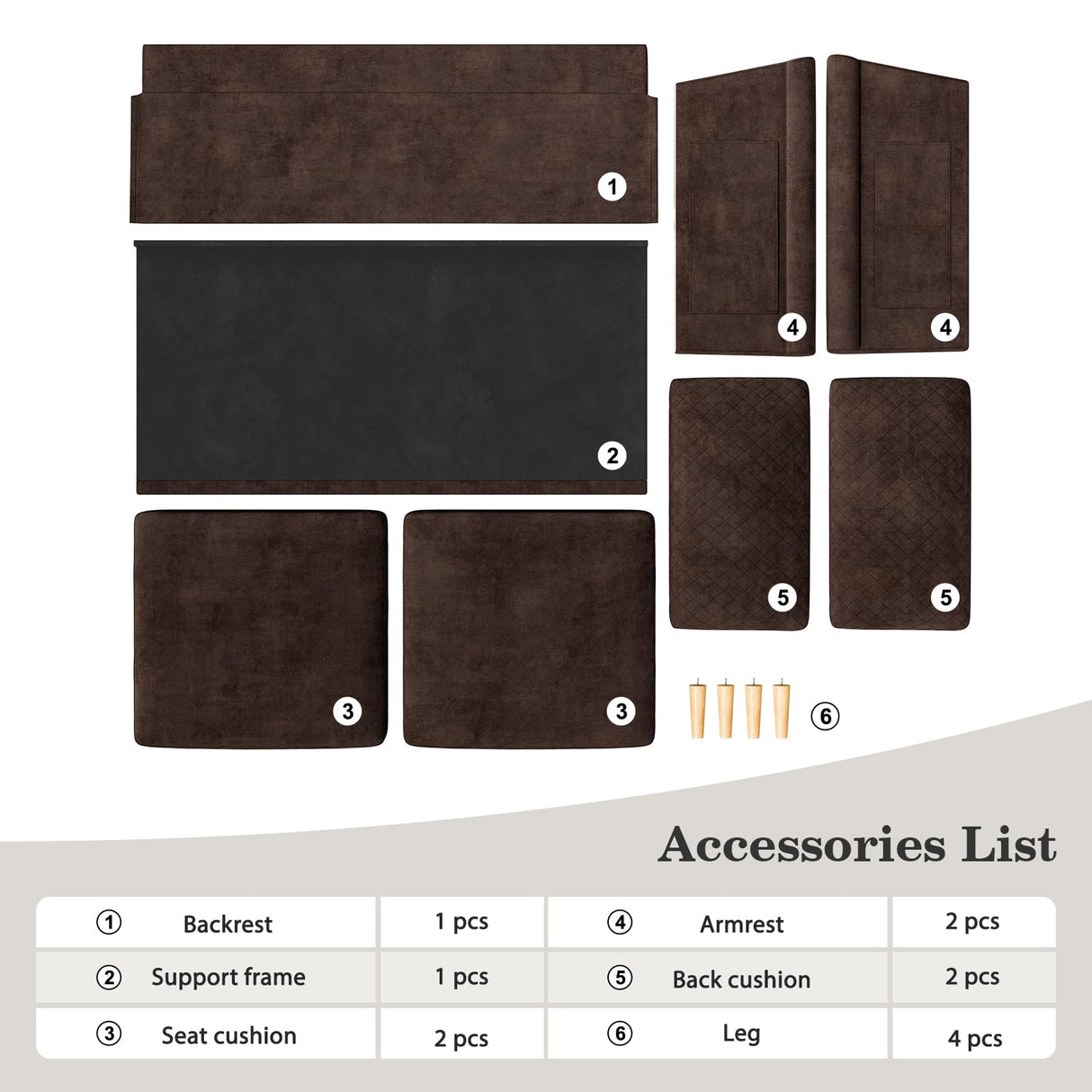 Vesgantti 65" Brown Loveseat – Mid-Century Modern 2-Seater Sofa, Tool-Free Assembly, Compact & Comfy Vesgantti