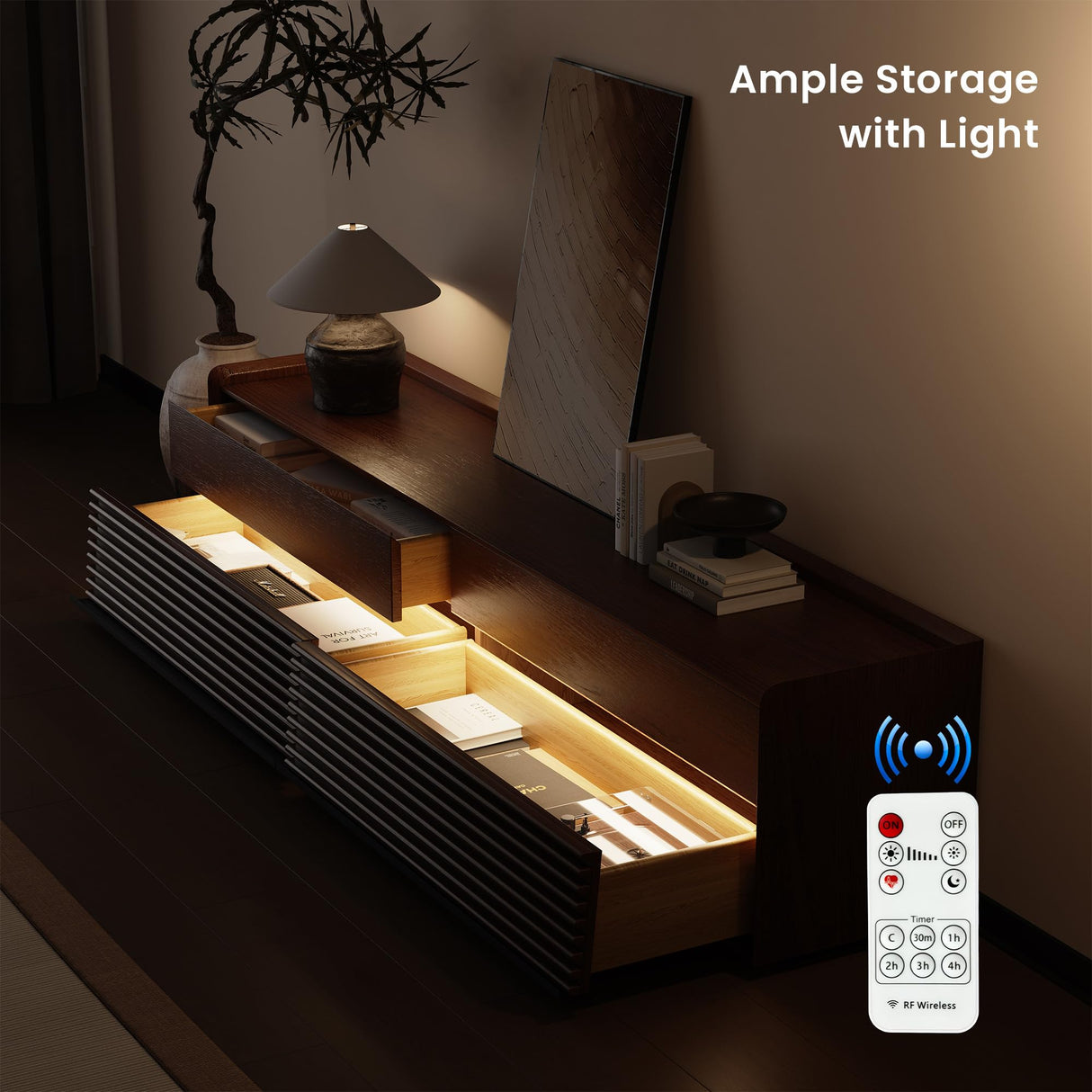 POVISON Mid Century Modern TV Stand, 78.74" Entertainment Center with LED Light, Walnut Solid Wood TV Console for Living Room, TV Stand with Storage POVISON