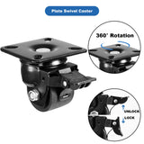 W B D WEIBIDA 2-inch Plate Swivel Caster Wheels Set of 4 Heavy Duty, Load Capacity 2200lbs, Low Gravity Center Black Extra Width Caster with Brake, Durable & Quiet & Sturdy Nylon Wheels for Industrial W B D WEIBIDA