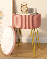 IBUYKE Velvet Storage Footrest Stool Ottoman, Makeup Vanity Stool Side Table with Golden Steel Legs Removable Cover, Coffee Table Top Cover, Pink LG-20P IBUYKE