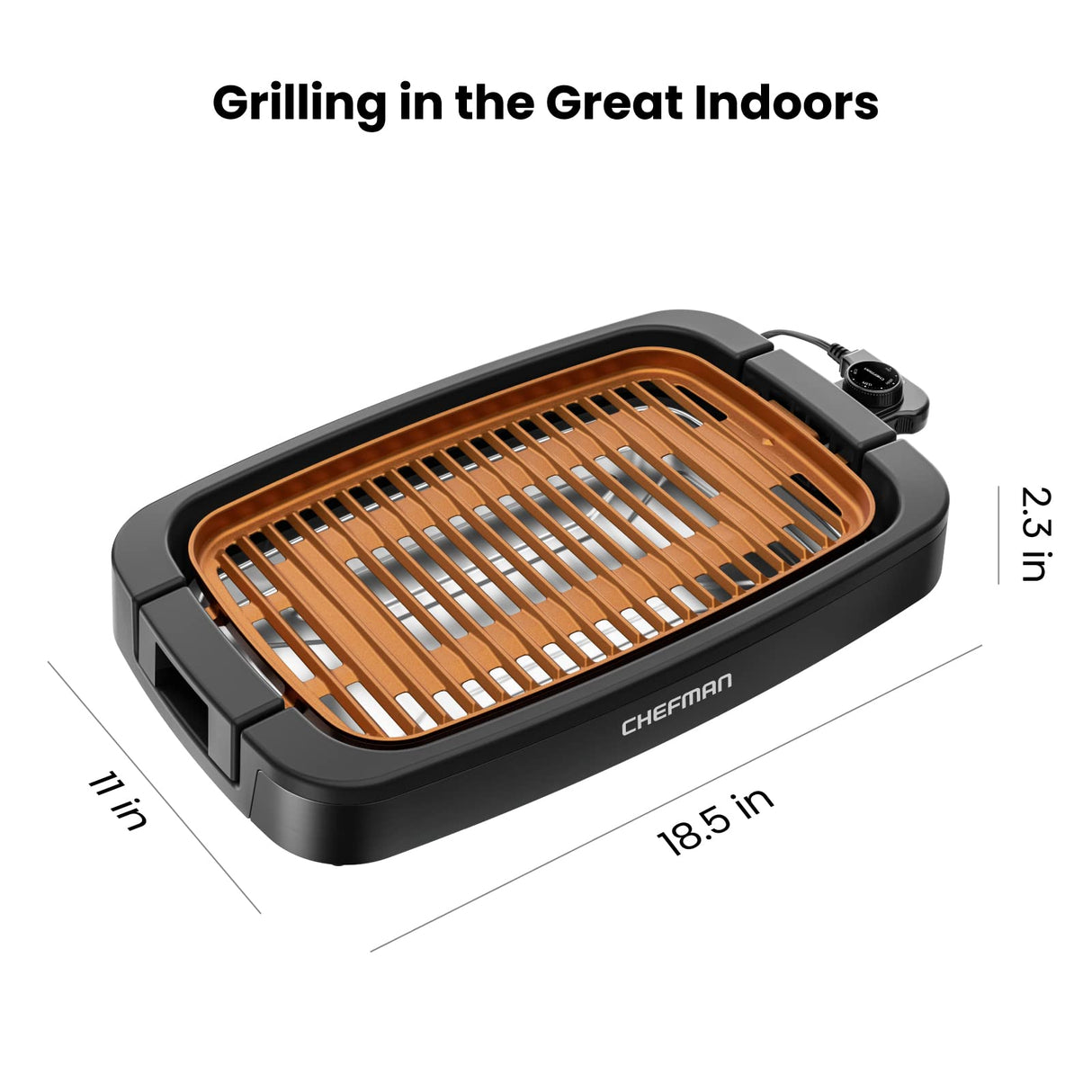 Chefman Smokeless Indoor Electric Grill, Copper, Extra Large, Nonstick Table Top Grill for Indoor Grilling and BBQ with Adjustable Temperature Control, Nonstick Dishwasher-Safe Parts, 9" x 15" Chefman
