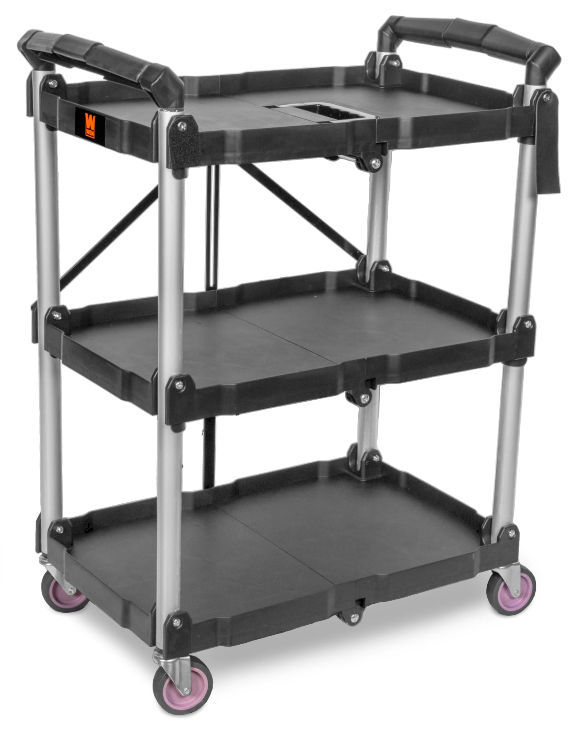 WEN Compact Foldable Service Utility Cart, Three Tier with 165-Pound Capacity (73065) - WoodArtSupply