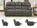 THSUPER Power Genuine Leather Recliner Sofa Couch with USB Port, Reclining Sofas Living Room Furniture, 3-Seats Couches with Cup Holders, Grey THSUPER