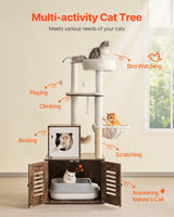 VEVOR Large Cat Tree with Litter Box Enclosure, 55.12 inches Tall, 2-in-1 Cat Tower, Multi-Level Cat Condo Furniture with Perches, Sisal Scratching Posts, Hammock, Big Kittens House for Indoor Cats VEVOR