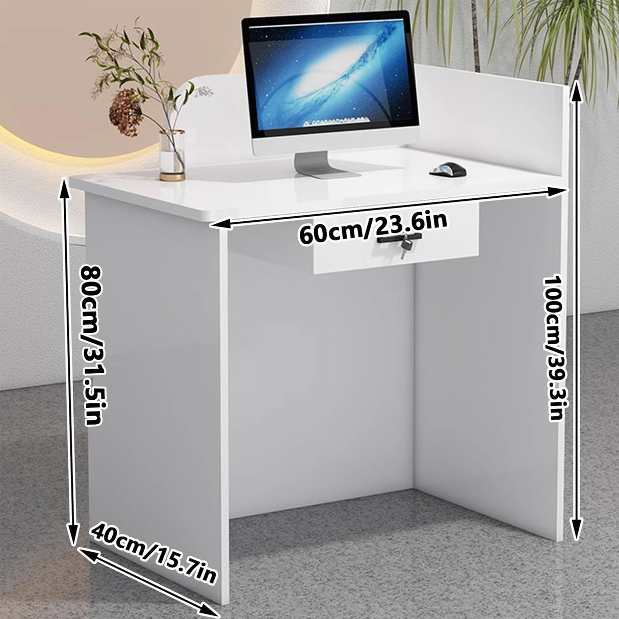 AYHARYLH Modern White Reception Desk with Counter & Lockable Drawers - Wood Front Desk Reception Counter with LED Light for Office, Salon, Retail, Lobby, Hotel, Home AYHARYLH