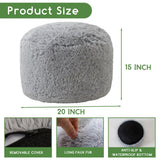 HIGOGOGO Round Stuffed Pouf Ottoman, Long Faux Fur Poufs with Foam Chunk Filling, Fluffy and Furry Pouf Foot Stool Storage Ottoman, 20 X 15 Floor Poufs Foot Rest for Living Room, Grey HIGOGOGO