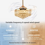 Siljoy 36 Inch Gold Fandelier Ceiling Fan with Light, Crystal Ceiling Fan with Lights and Remote, LED Dimmable Chandelier Fan with Invisible Reversible Fan Blades for Bedroom Living Room Dining Room Siljoy