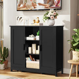 Iwell Storage Cabinet with 2 Doors and 4 Storage Shelves, Bathroom Cabinet, Cupboard for Living Room, Home Office, Entryway, Black Iwell