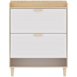 Vibe & Dine Shoe Storage Cabinet with 2 Flip Drawers, Freestanding Shoe Organizer with Solid Wood Legs for Entryway, Narrow Shoe Rack Cabinet for Bedroom, White Vibe & Dine