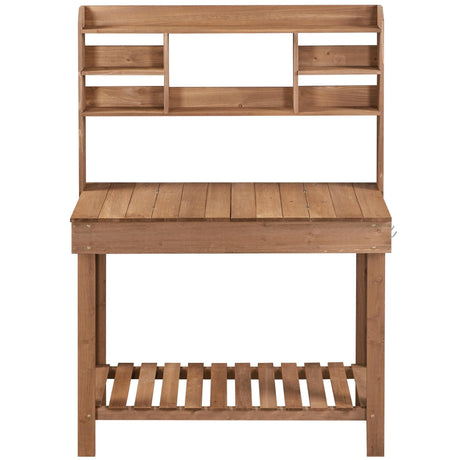 Topeakmart Potting Bench Germination Table - Wood Garden Work Bench Flatform w/Display Rack/Practical Storage Prganizer for Backyard, Patio and Balcony, Brown Topeakmart