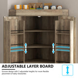 Gyfimoie Corner Cabinet,Kitchen Pantry Storage Cabinet,Freestanding Buffet Cabinet with 4 Doors and Shelves,Tall Food Pantry Cabinet Farmhouse Furniture with Side Rack for Kitchen Dining Room(Retro) Gyfimoie