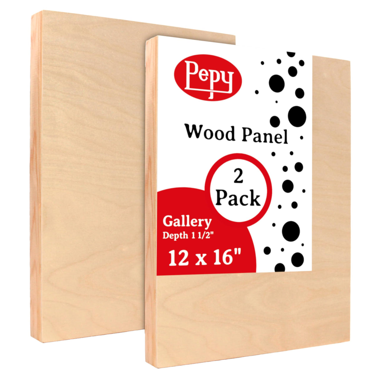 Pepy 12" x 16" Birch Wood Panels; Gallery Depth 1-1/2" Deep Cradle Artist Panel (Pack of 2) Pepy