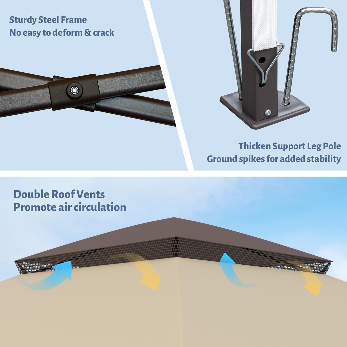 11'X11' Gazebo Pop Up with 4 Sidewalls Mosquito Netting, Heavy Duty Patio Gazebo Canopy Tent with Double Air Roofs for Backyards, Patios, Decks, Gardens, Parks Yokayoay