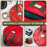 Handy Laundry Wreath Storage Bag 24" - 2 Pack Durable Waterproof Tarp Material with Zipper & Reinforced Handles - For Holiday Décor, Tires, Wheels, Garage or Moving Organization (Red) Handy Laundry