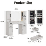 Maupvit Makeup Vanity with Lighted Mirror & Power Strip, Large Vanity Desk with Sliding Jewelry Storage Shelves, 4 Drawers, 3 Cabinets & Hairdryer Rack, 3 Lighting Modes, Bedroom Dressing Table, White Maupvit