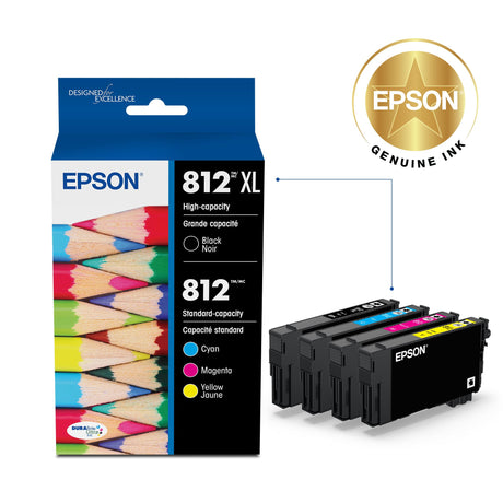 EPSON 812 DURABrite Ultra Ink High Capacity Black & Standard Color Cartridge Combo Pack (T812XL-BCS) Works with WorkForce Pro WF-7310, WF-7820, WF-7840, WorkForce EC-C7000 Epson