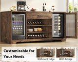 HSH Bar Cabinet with Mini Fridge Space, 70.9” Large Wood Wine Cabinet with Cooler Space, Farmhouse Long Liquor Cabinet with Drawer Storage, Metal Sideboard Buffet for Kitchen Dining Room, Rustic Brown HSH