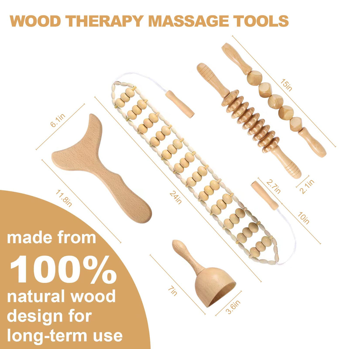OYHMC Wood Therapy Massage Tools Professional Maderoterapia Kit Body Sculpting Tools for Lymphatic Drainage and Anti-Cellulite.Wood Massager Roller Rpoe for Back and Muscle Pain Relief (5pcs) OYHMC