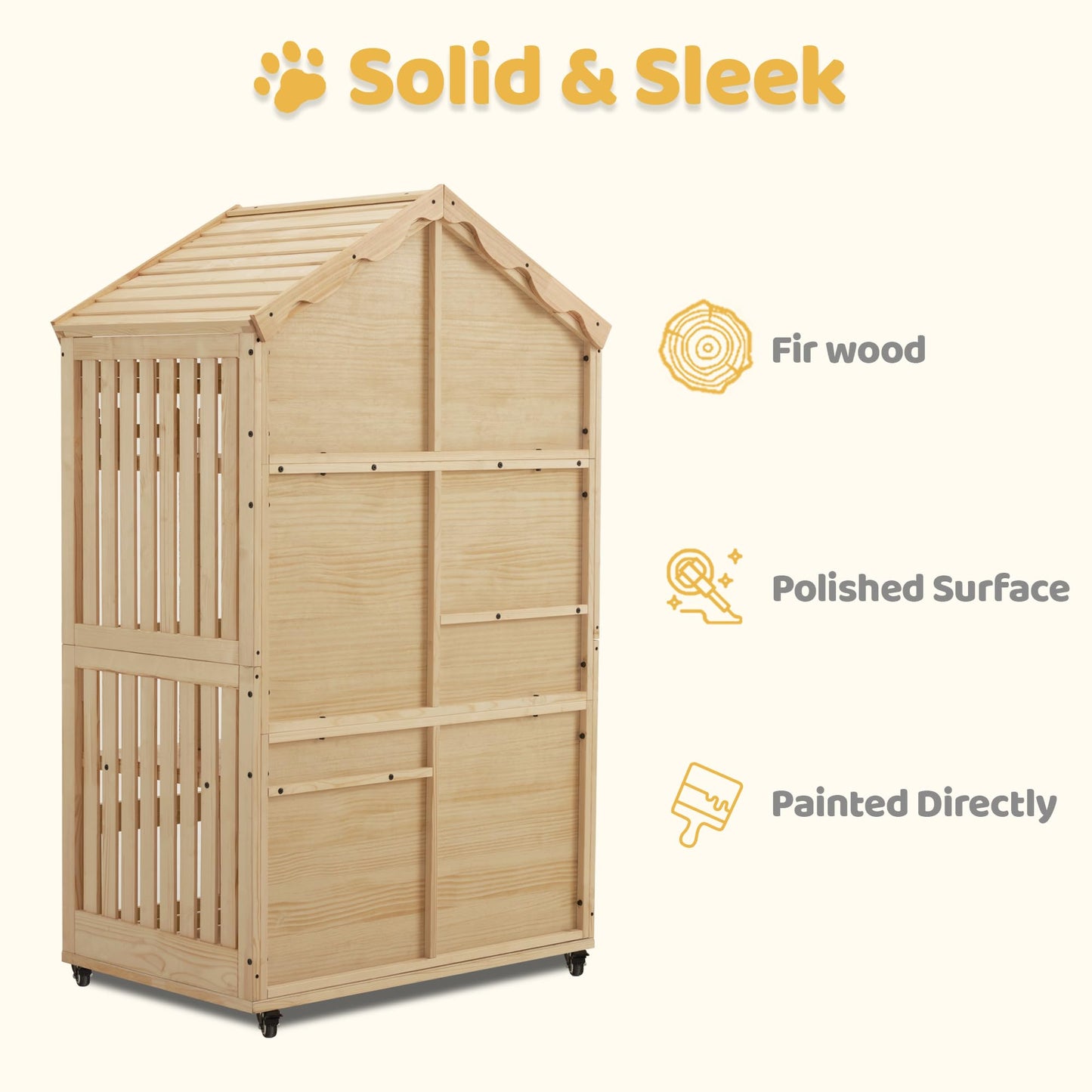 MCombo Wooden Cat House for Indoor Cats, Cat Villa with Cat Entrance, Cat Catio with Lockable Doors & Wheels, CT291 - WoodArtSupply