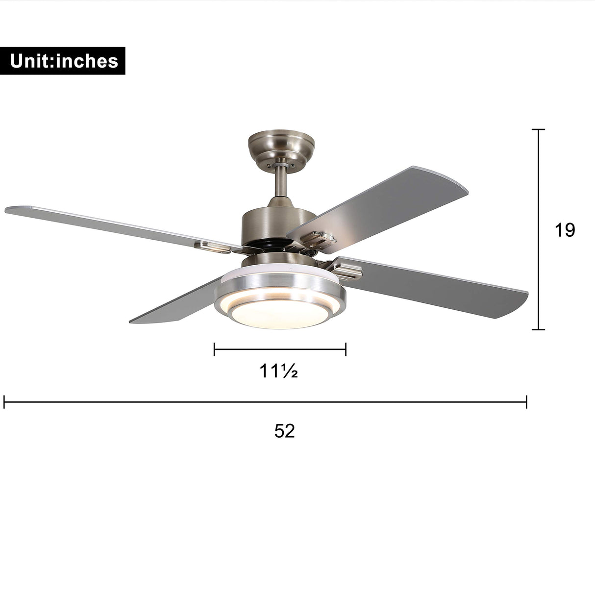 FINXIN Indoor Ceiling Fan Light Fixtures Remote LED 52 Brushed Nickel Ceiling Fans for Bedroom,Living Room,Dining Room Including Motor,Remote Switch FINXIN