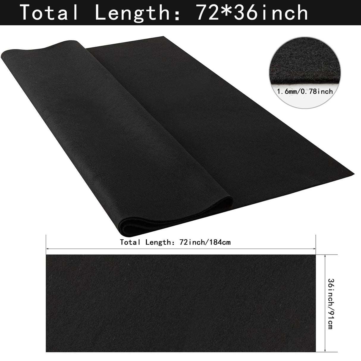 HaoFeijh Black Felt Fabric 72 * 36 Inch Wide 1.6mm,Fabric Sheets Soft Woven Acrylic Craft Fabric for DIY Craftwork Sewing Patchwork,Craft Felt HaoFeiJH