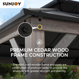 Sunjoy 12 x 16 ft. Wood Gazebo, Outdoor Patio Hardtop Gazebo, Standard Cedar Framed Wooden Gazebo with 2-Tier Metal Roof, Suitable for Patios, Lawn and Backyard, Matte Black Roof + Gray Wood Frame Sunjoy