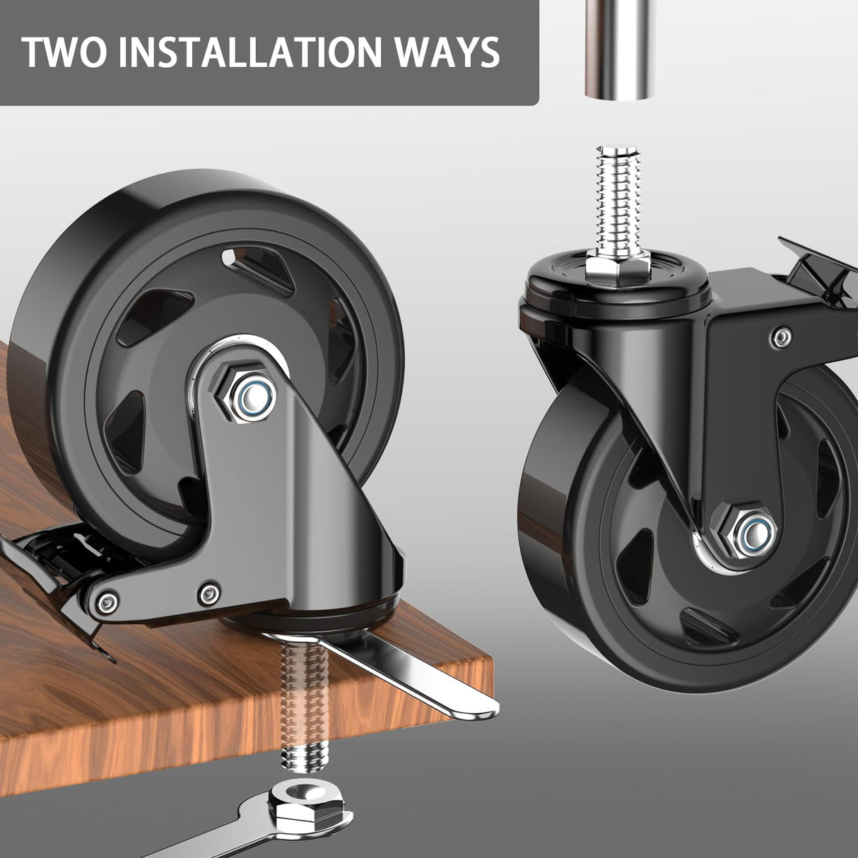 4 inch Stem Casters, Heavy Duty Casters Set of 4, 1/2"-13 x 1(Stem Diameter 1/2", Stem Length 1"), Locking Threaded Stem Caster Wheels - Load 2000lbs LUTUMEI