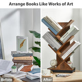 ruboka Tree Bookshelf,Retro Floor Standing Bookcase Display for CDs/Magazine/Books,Small Bookshelf for Bedroom,Living Room,Office,Balcony,Brown Storage Shelves (Brown, 5 Tier) ruboka