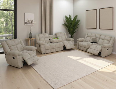 Anthato Corduroy Recliner Sofa Set, Manual Reclining Sofa Loveseat Chair Set with Cup Holders/Coffee Table, Comfy Fabric Recliner Couches, Living Room Furniture Sets for Home, Office (Beige, 3PCS Set)