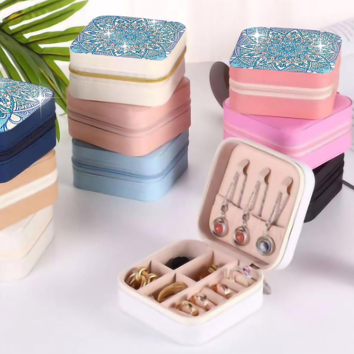 ARTopet 2PcsDIY Diamond Art Painting Jewelry Bag with Zipper Mandala Large Capacity Organizer Storage Box Special Shaped Crystal Rings Necklace Bracelet Gift Case for Women Girls ARTopet