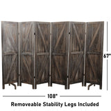 Premium Home 6-Panel Room Divider – Rustic Brown Barn Door, K Pattern Folding Privacy Screen, Partition Wall Premium Home Decor