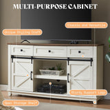 AMERLIFE TV Stand with Set of 2 Bookcases, Farmhouse Entertainment Center for 65 Inch Television with Sliding Barn Doors & Storage Drawers, for Living Room, Bedroom, Rustic White AMERLIFE
