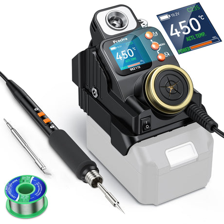 Preciva Cordless Soldering Iron Station for Dewalt 18-20V Battery - LCD Display, Fast Heating, Temperature Adjustable, °C/ºF Conversion, Removable Slag Pool, 0-8 Min Standby (Battery Not Included) Preciva