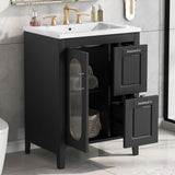 Harper & Bright Designs 24" Bathroom Vanity with Sink, Free Standing Single Basin Vanity Set with Two Drawers and Glass Door, Modern Wooden Bathroom Cabinet with Ceramic Basin for Bathroom, Black Harper & Bright Designs