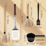 Zhaoyao BBQ Mop Brushes for Sauce and Cast Iron Sauce Pot for Grilling, 2PCS Wooden Handle Mop Brushes 18+11 Inch with 4PCS Replacement Silicone BBQ Basting Brush for Cooking Grill Spatula Zhaoyao