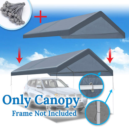 BenefitUSA Canopy ONLY 10'x20' Carport Replacement Canopy Outdoor Tent Garage Top Tarp Shelter Cover w Ball Bungees (Grey) - WoodArtSupply