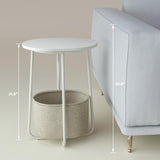 TUTOTAK Small Side Table, Oval End Table, Night Stand, Bedside Table, Set of 2, Sofa Table with Cloth Storage Basket, Living Room, Bed Room, White TB01BW0632 TUTOTAK
