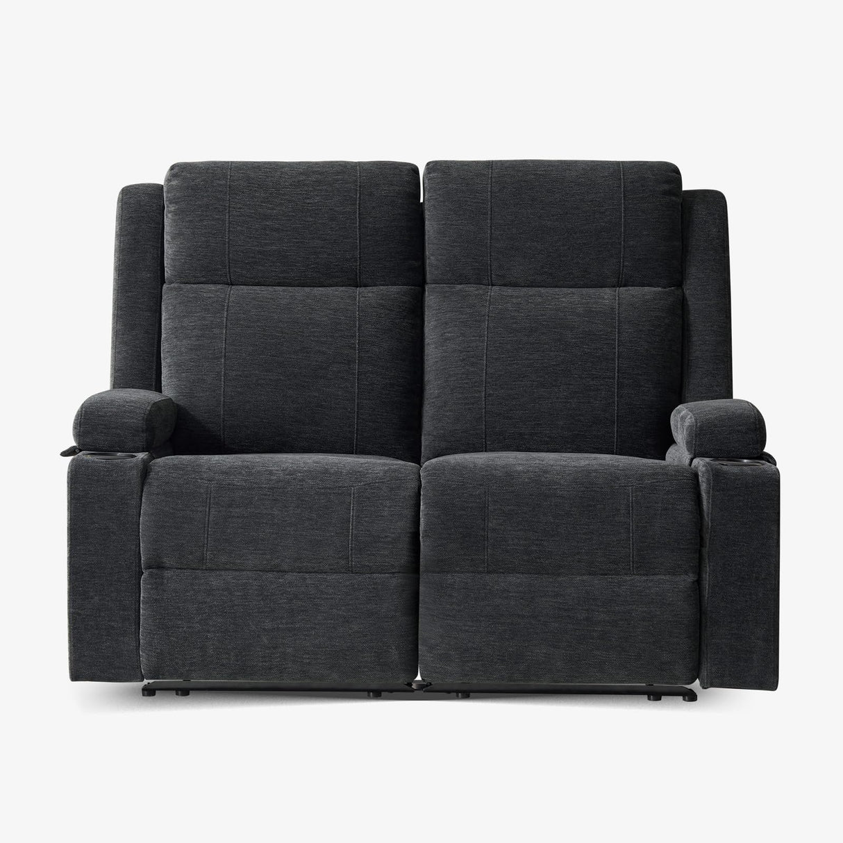 LURVIA 55" RV Loveseat Recliner – Space-Saving Double Reclining RV Sofa, Compact Theater Seating with Cup Holders & Storage Pocket, Black Chenille Couch for Camper, Motorhome & Home Theater LURVIA