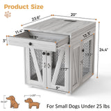 VOWNER Dog Crate Furniture, Wooden Dog Kennel End Table with USB Charging Station, Storage Drawer, Double Latched Door, Furniture-Style Crate Side Table for Small Dogs Under 25 lbs Indoor, Gray Pine VOWNER