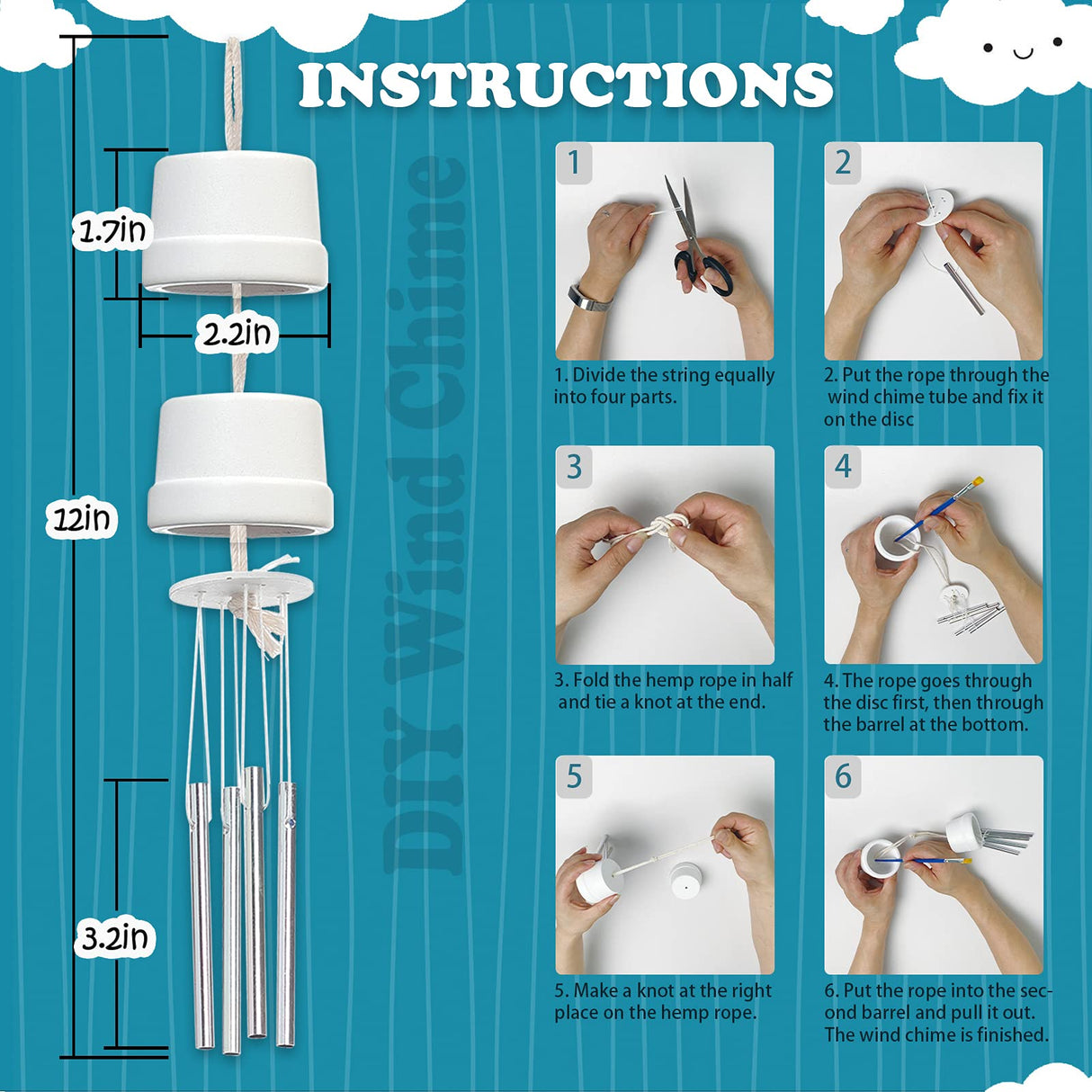 3-Pack DIY Wind Chime Kits- Arts and Crafts for Boys Girls Kids Ages 8-12 4-8 6-8 5-7 3-5, Construct & Paint Birthday Holiday for Kids HOSKO