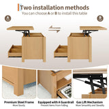 Garvee 40" Coffee Table Lift Top, Multi-Function Convertible Coffee Table with Drawers and Hidden Compartment, Converts to Dining Table for Living Room, Raw Wood Garvee