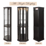 KavlSean 70" H Corner Curio Cabinet, Lighted Glass Display Cabinet with Elegant Tempered Glass Door, Adjustable Shelve, China Cabinet with Light Bulb, Mirrored Back Panel for Living Room (Black) KavlSean