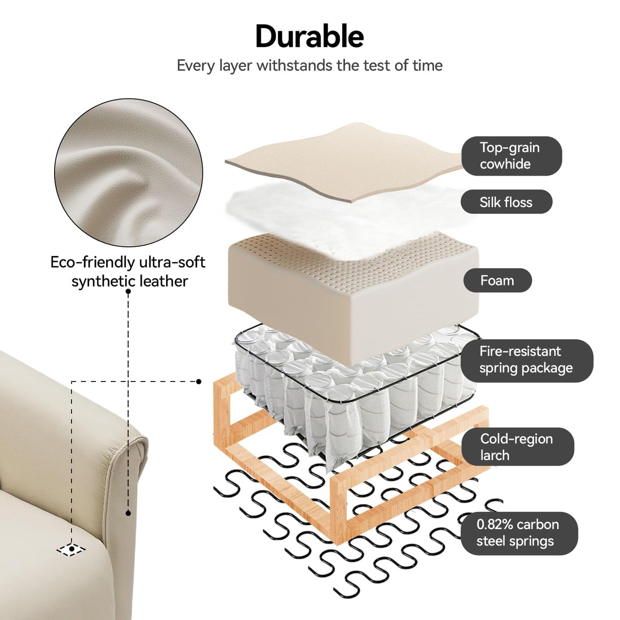 AIRSKY Leather Recliner Chair, Top Grain Leather, Italian Water-Washing Process, Movable Headrest,Swivel Rocker Recliner, Nursery Rocking Chairs,Wall Hugger Recliners, Living Room Chair, Beige, R3 AIRSKY